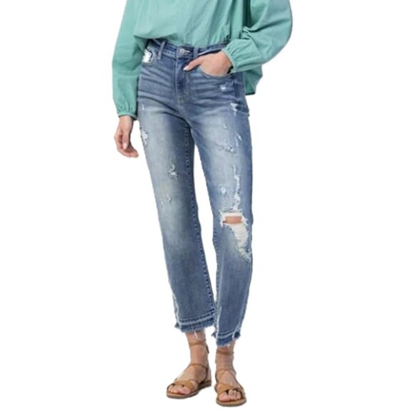 Judy Blue Denim - Judy Blue High Waist Relase Hem Ankle Straight Leg Jeans